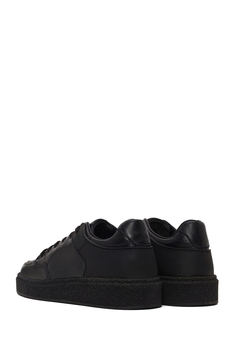 Male Black Lace-Up Thick-Soled Leather Sneaker