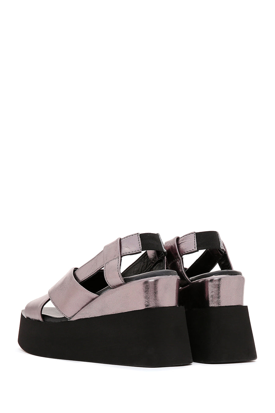 Women's Platinum Leather Wedge Heel Sandals