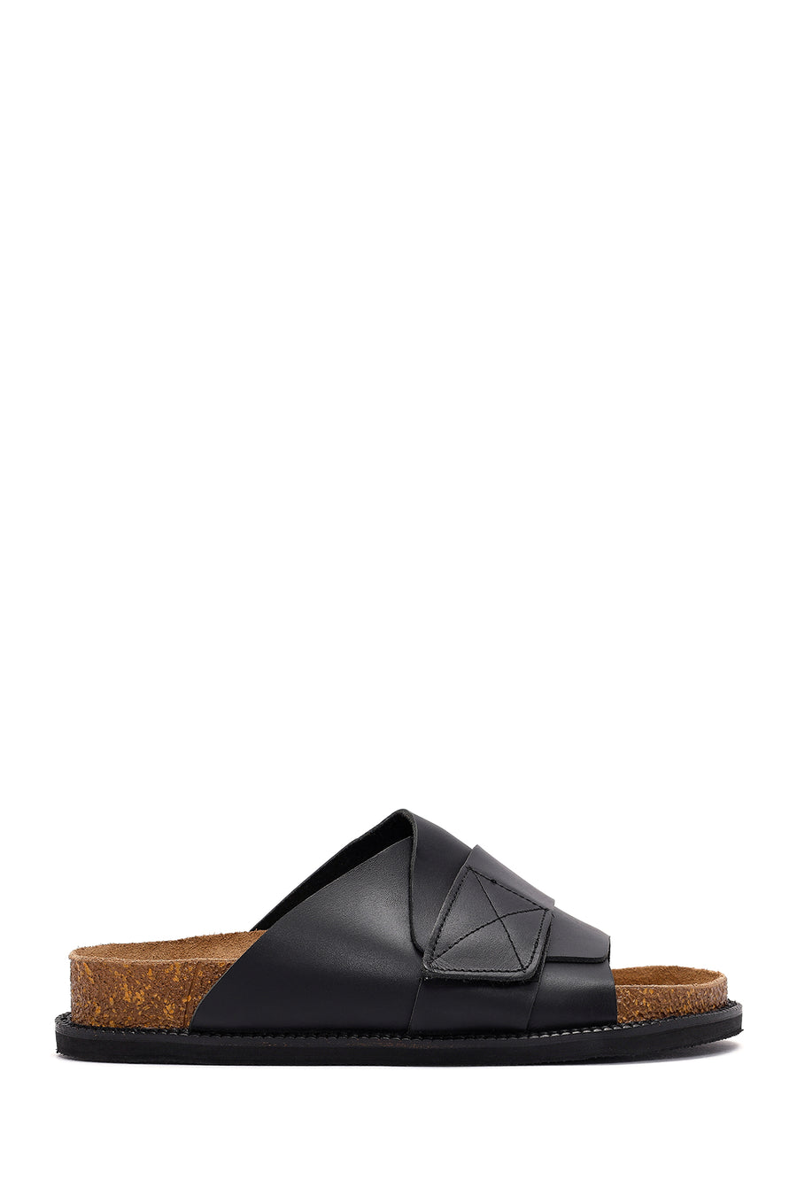 Women's Black Strappy Leather Slippers 25SFD306118 | Derimod