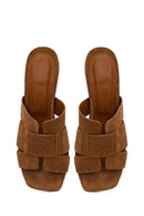 Woman Mink Thick-Heeled Suede Slipper | Derimod