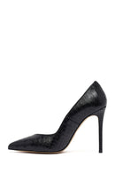 Women's Black Patterned High Thin Heel Leather Stiletto | Derimod