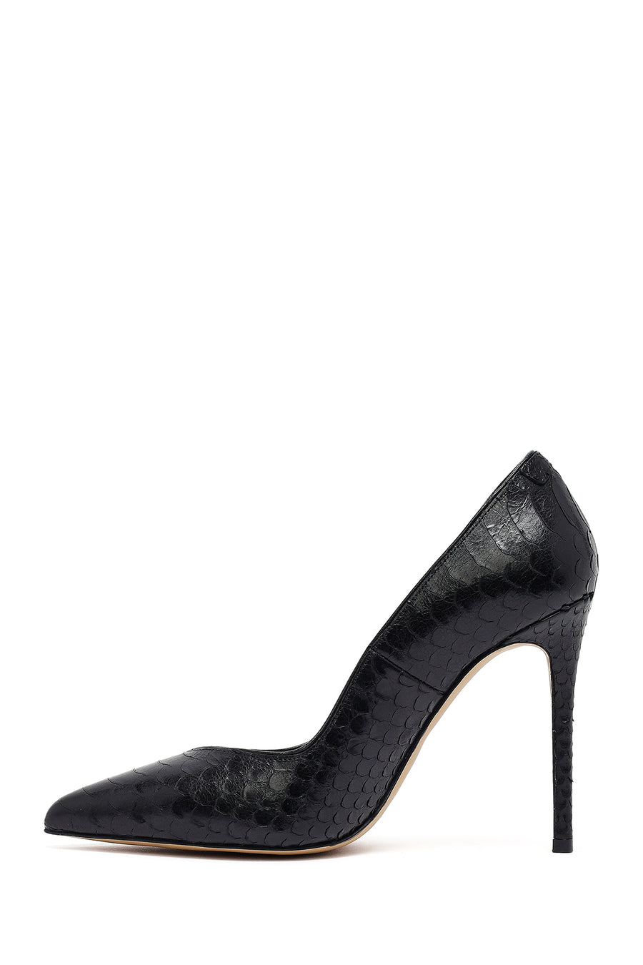 Women's Black Patterned High Thin Heel Leather Stiletto