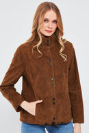 Lopez Women's Brown Oversize Suede Leather Jacket | Derimod