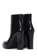 Women's Black Zippered High Heel Leather Boots | Derimod