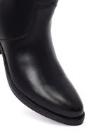 Women's Black Thick Heeled Leather Cowboy Boots | Derimod