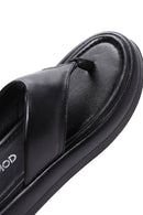 Women's Black Flip Flops Leather Slippers | Derimod