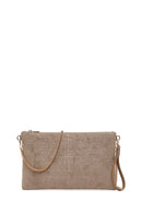 Woman Beige Chain Strap Printed Suede Clutch Bag | Derimod