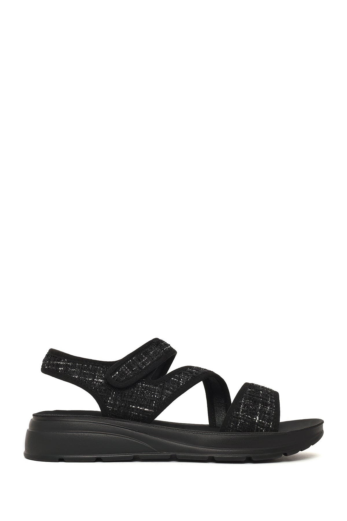 Women's Black Thick-Soled Patterned Fabric Sandals 26SFE46386F | Derimod
