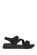 Women's Black Thick-Soled Patterned Fabric Sandals | Derimod