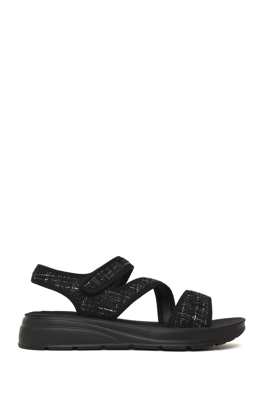 Women's Black Thick-Soled Patterned Fabric Sandals 26SFE46386F | Derimod