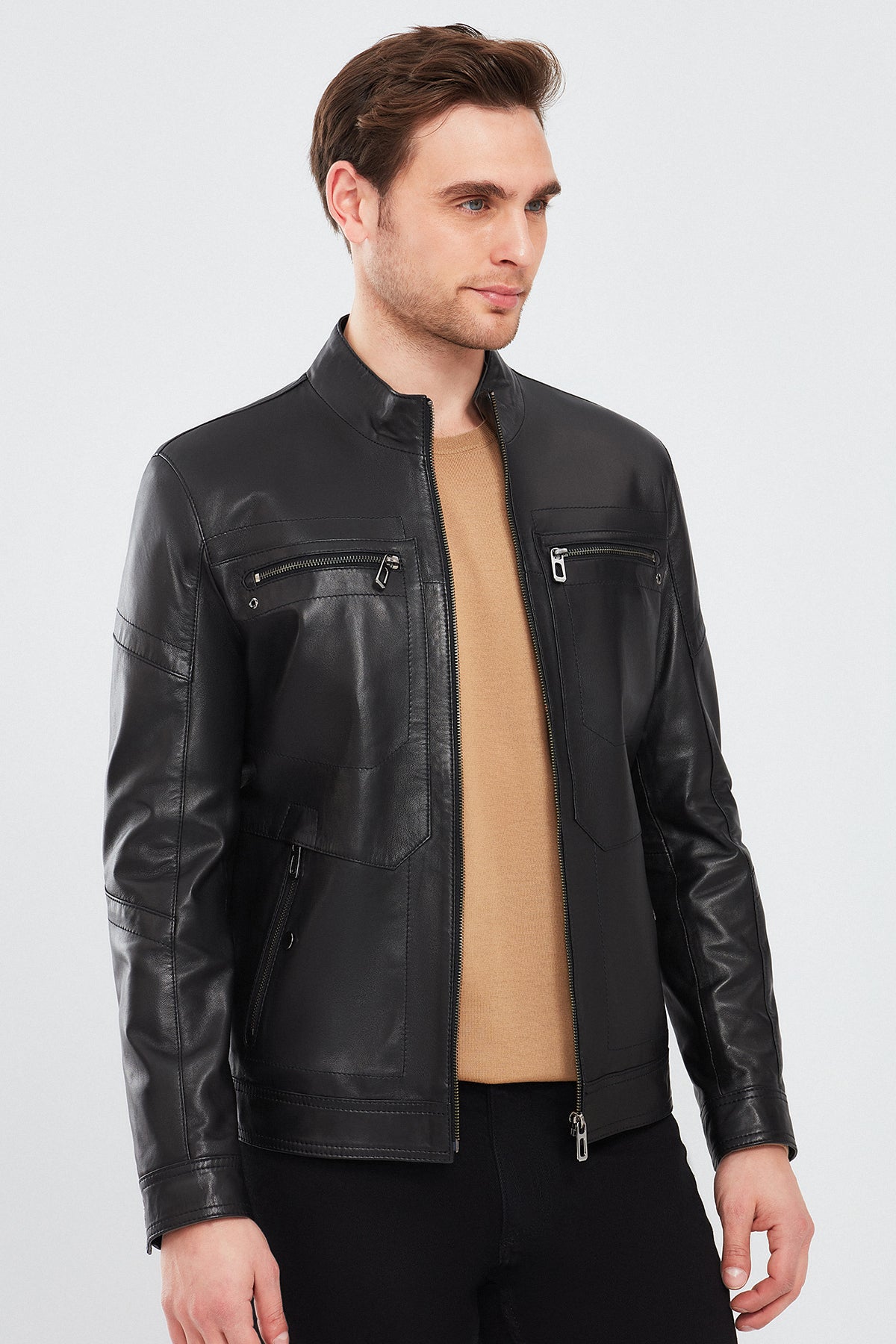 Kimmich Men's Black Sports Leather Coat 24SGD6506U4 | Derimod