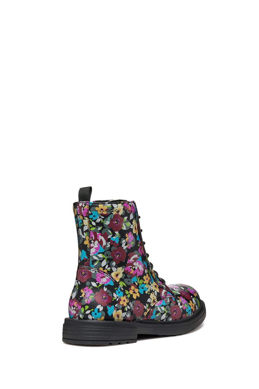 Geox Girls Black Eclair Laced Patterned Combat Boots
