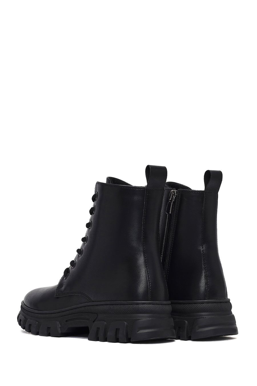 Woman Black Zippered Combat Boots