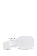 Women's White Leather Plaftorm Thick Heeled Sandals | Derimod