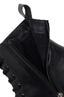 Woman Black Lace-up Zip Closure Thick-soled Combat Boots | Derimod