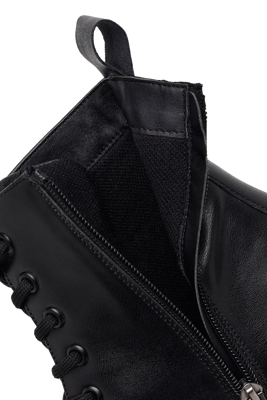 Woman Black Lace-up Zip Closure Thick-soled Combat Boots
