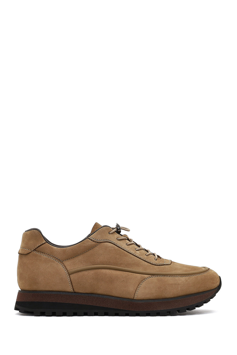 Erkek Vizon Bağcıklı Kalın Tabanlı Nubuk Deri Casual Sneaker 25WFD6951V3 | Derimod