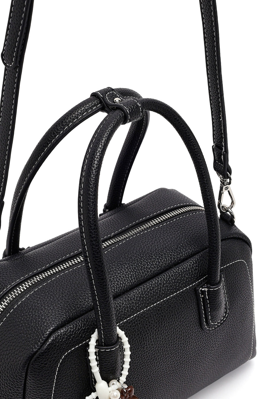 Women's Black Long Strap Charm Handbag