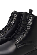 Woman Black Zip Closure Thick-Soled Leather Combat Boots | Derimod