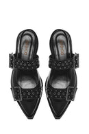 Women's Black Open Back Buckled Patent Leather Ballerinas | Derimod