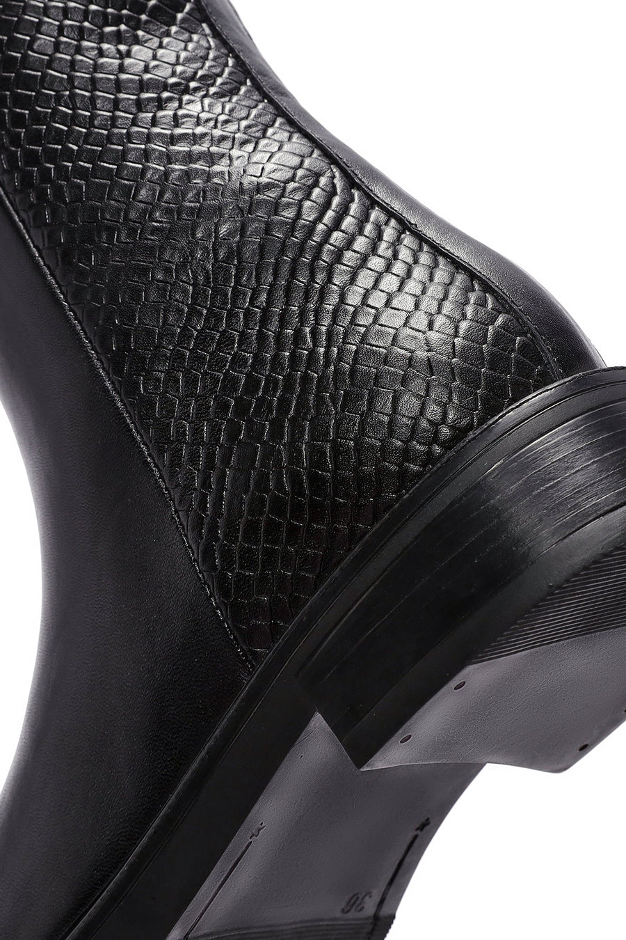 Women's Black Zipper Patterned Leather Boots