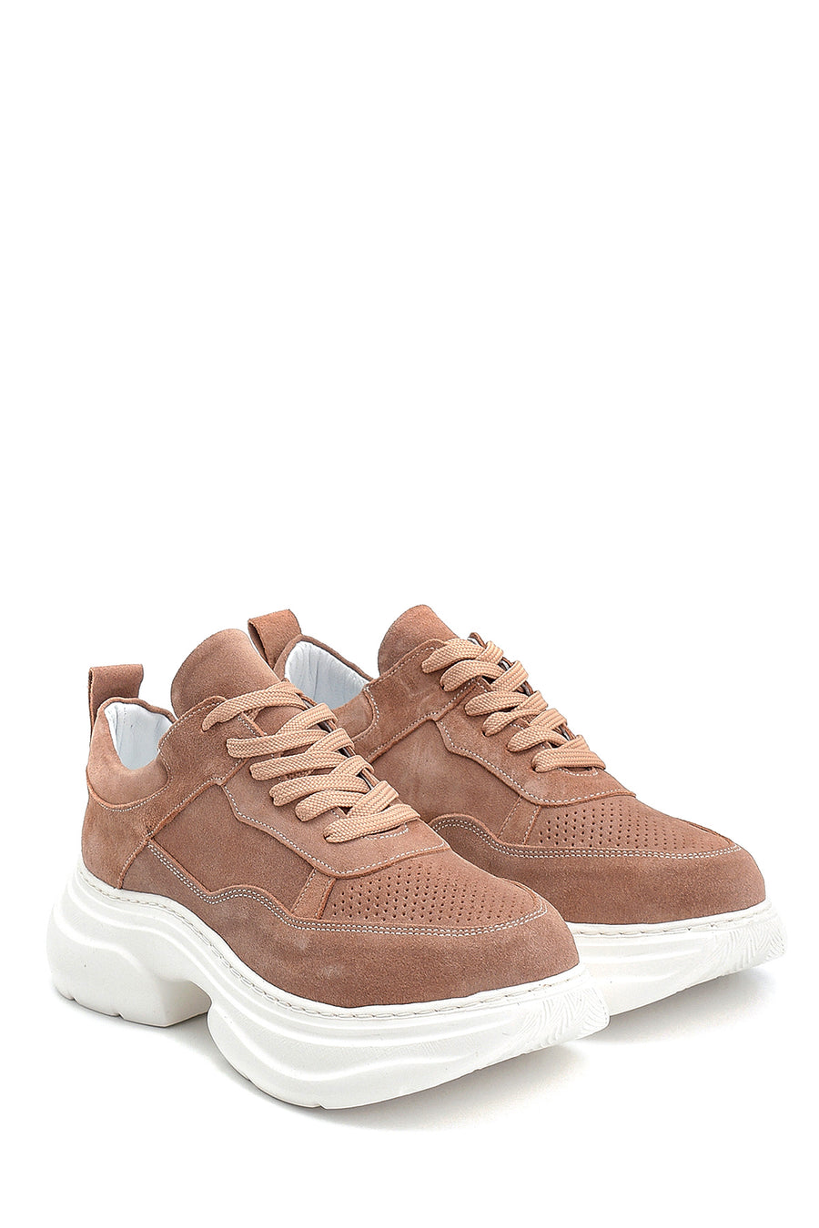 Kadın Kahverengi Süet Deri Kalın Tabanlı Sneaker