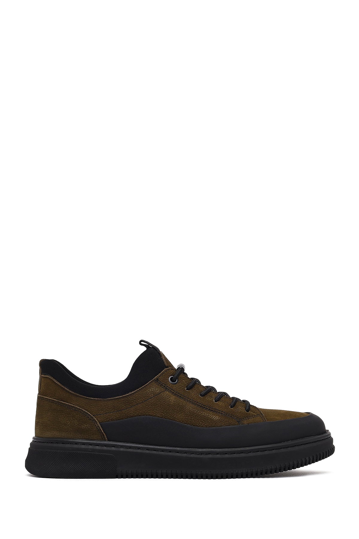 Male Khaki Lace-Up Thick-Soled Nubuck Leather Sneaker WM720006DN | Derimod