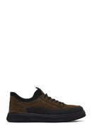Male Khaki Lace-Up Thick-Soled Nubuck Leather Sneaker | Derimod