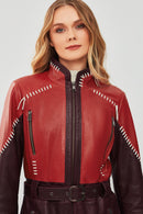 Carmen Women's Burgundy Leather Trench Coat | Derimod