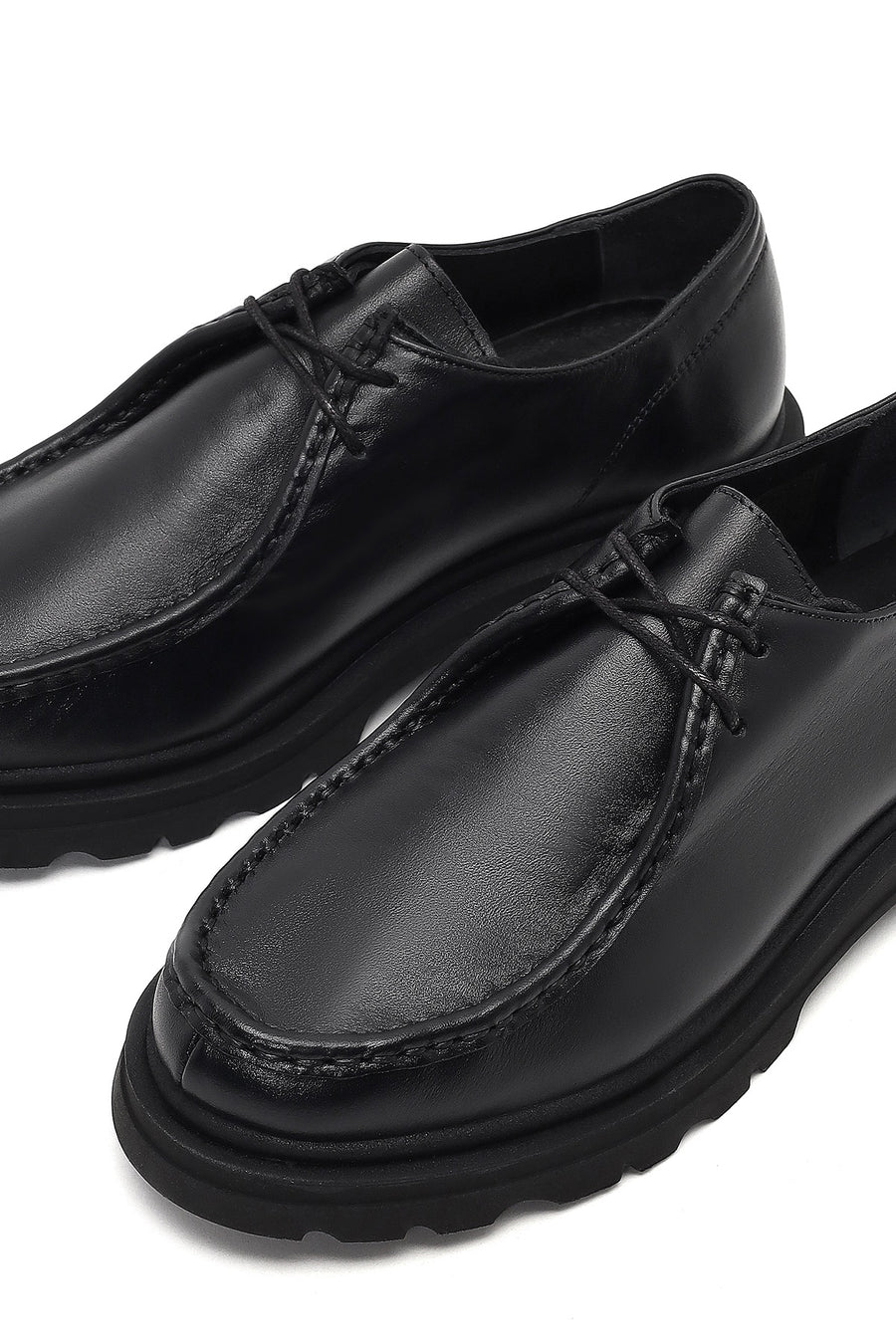 Woman Black Lace-up Leather Masculine Shoes