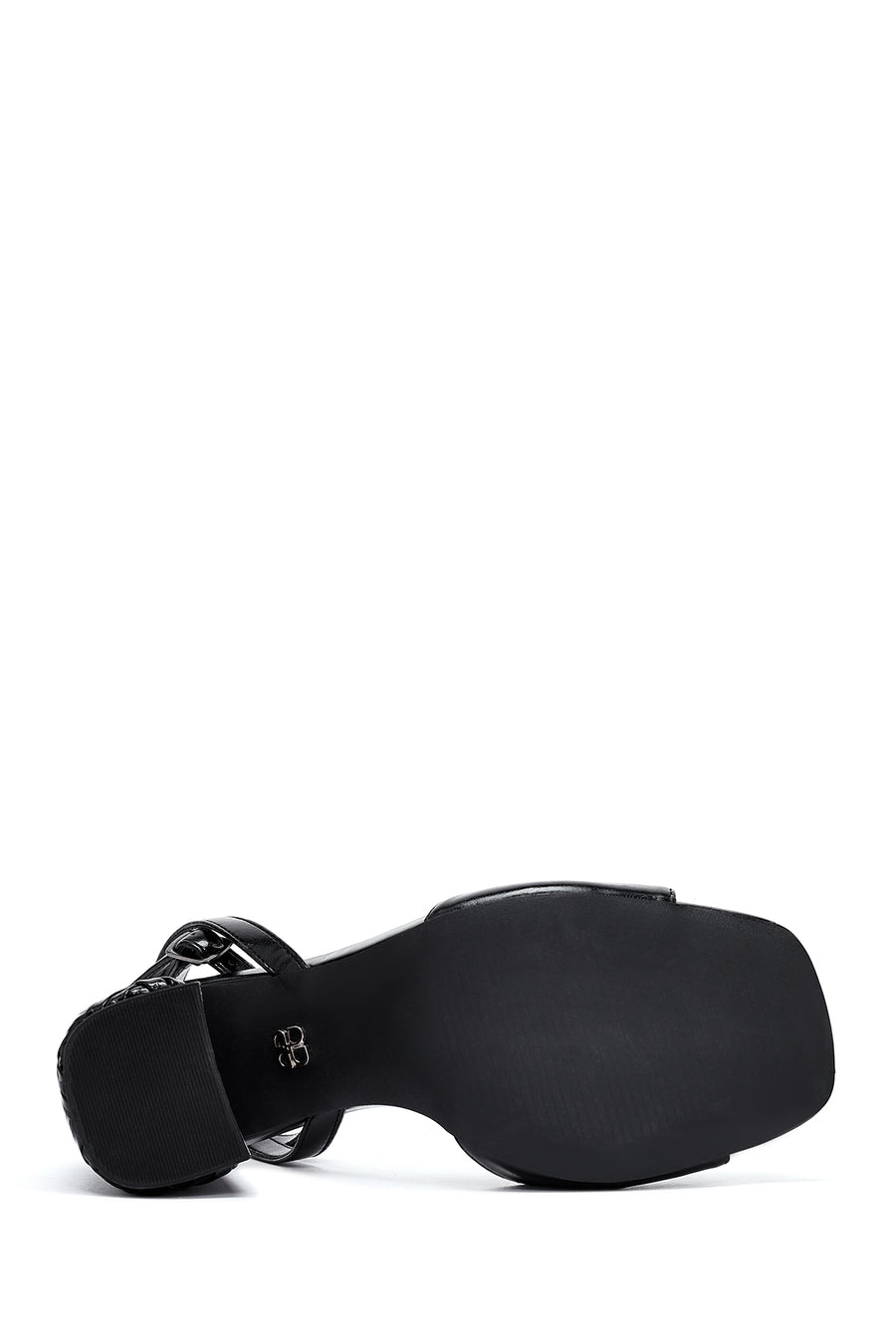 Women's Black Ankle Buckle High Thick Heel Sandals
