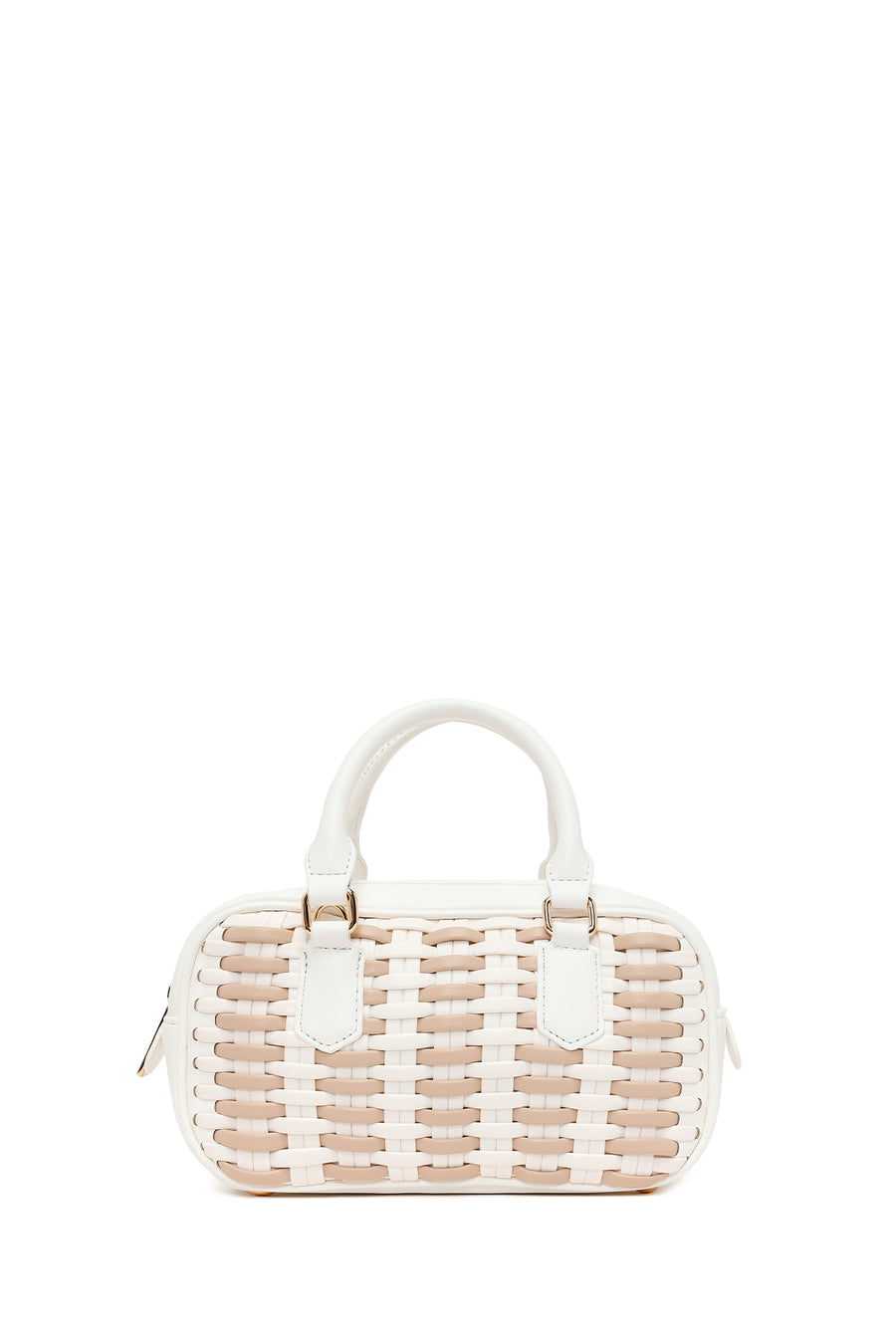 Woman White Long-Strap Braided Mini Shoulder Bag