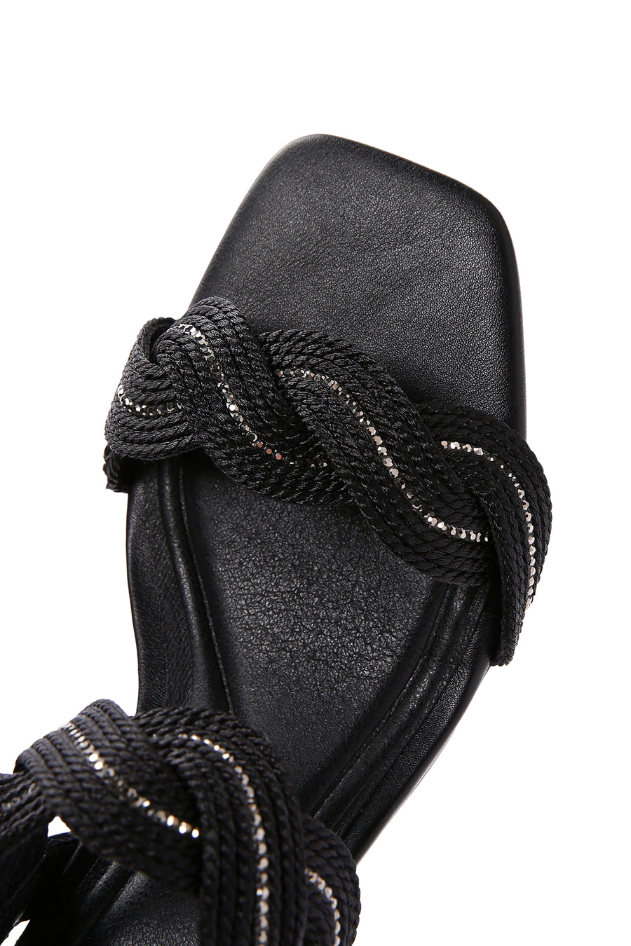 Women's Black Braided Chunky Low Heel Sandals