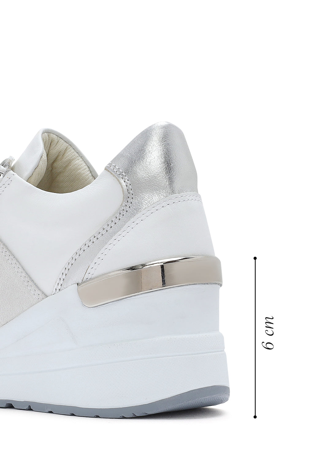 Kadın Beyaz Dolgu Topuklu Yandan Fermuarlı Deri Sneaker