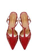 Women's Red Ankle Strap Open Back Thin Heeled Patent Leather Shoes | Derimod