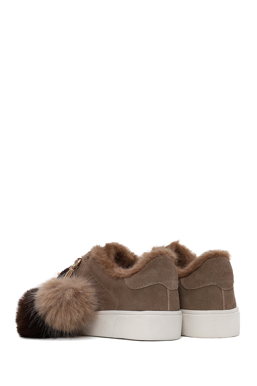 Kadın Vizon Bağcıklı Charmlı Süet Deri Teddy Sneaker