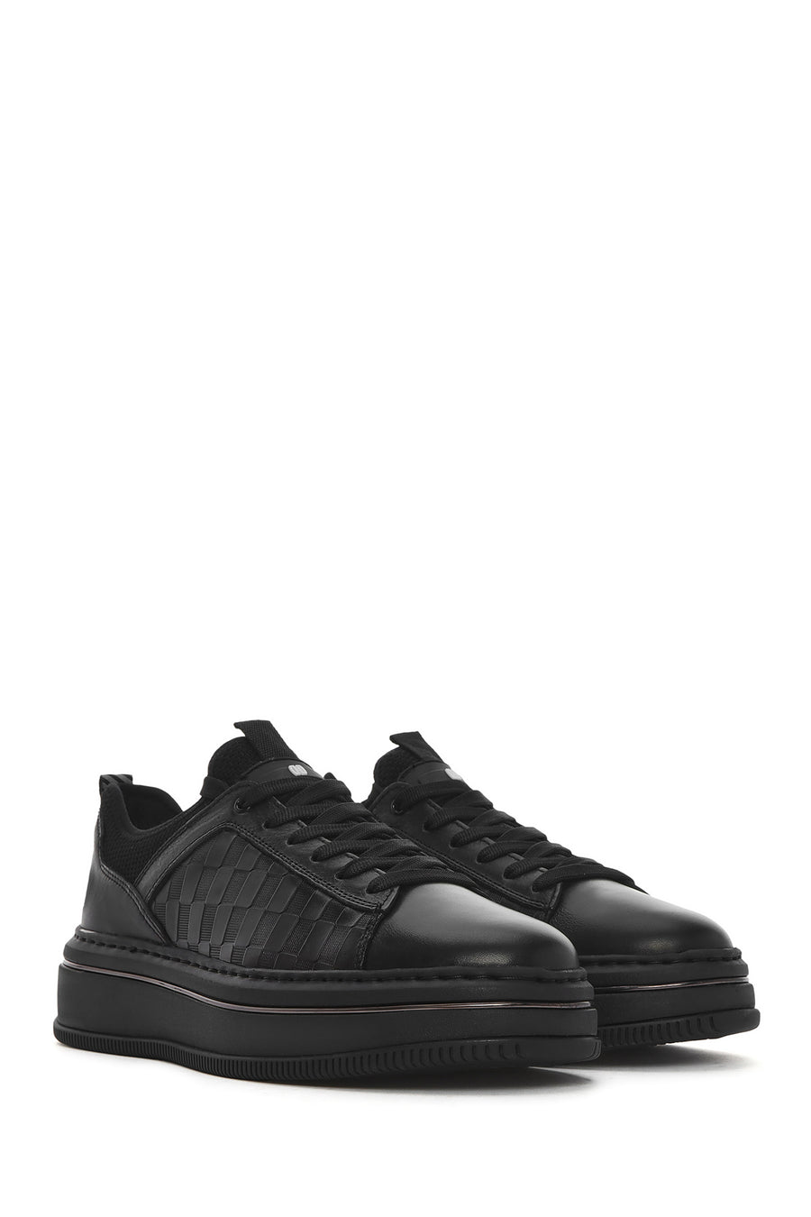 Erkek Siyah Bağcıklı Kalın Tabanlı Deri Sneaker