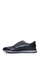 Men's Navy Blue Leather Patterned Sneaker | Derimod