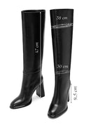 Women's Black High Thick Heel Leather Boots | Derimod