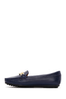 Women's Navy Blue Leather Buckle Loafer | Derimod