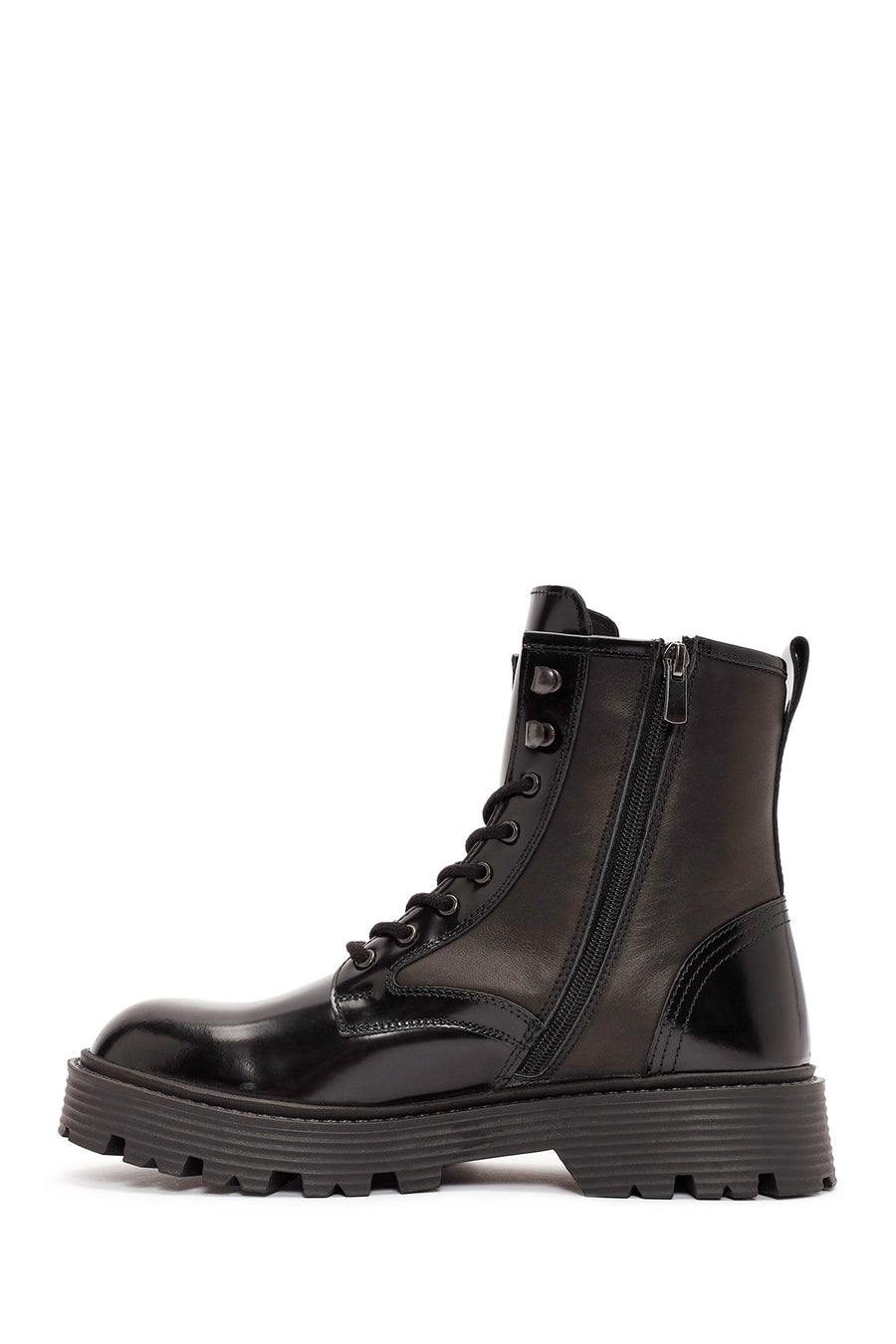 Men's Black Lace-Up Leather Combat Boots