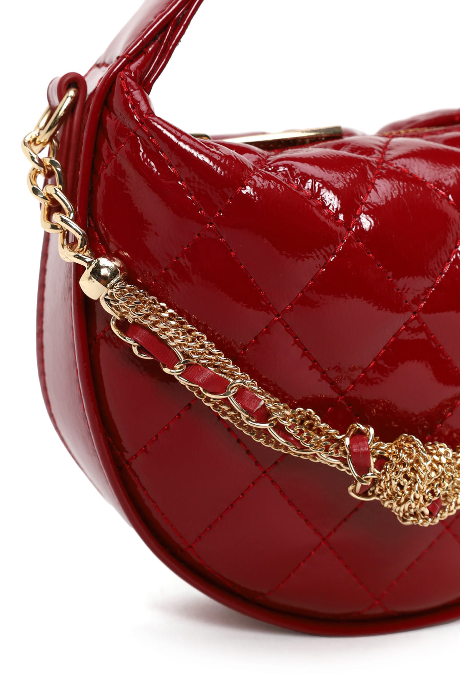 Woman Red Long Strap Quilted Mini Evening Bag