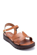 Women's Tan Leather Flat Sandals | Derimod