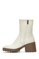 Women's Ecru Leather Zippered Heeled Boots | Derimod