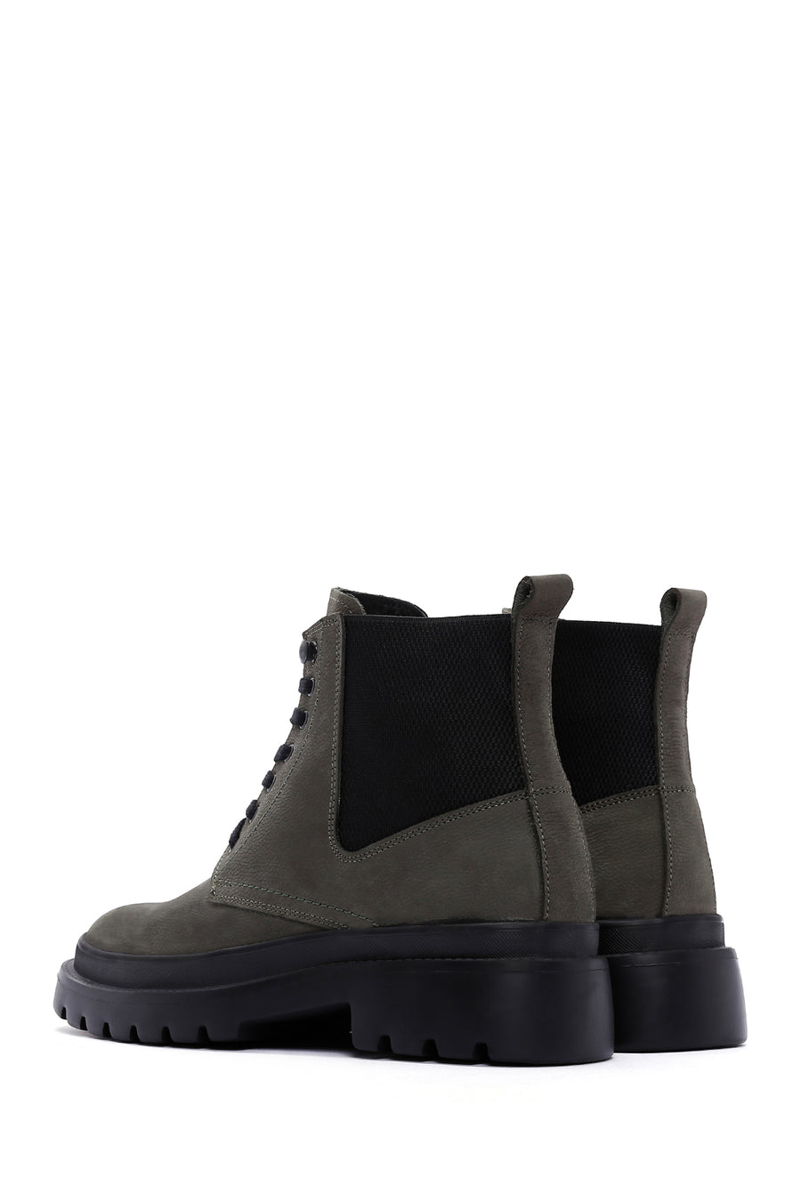 Men's Khaki Nubuck Leather Thick Soled Casual Boots