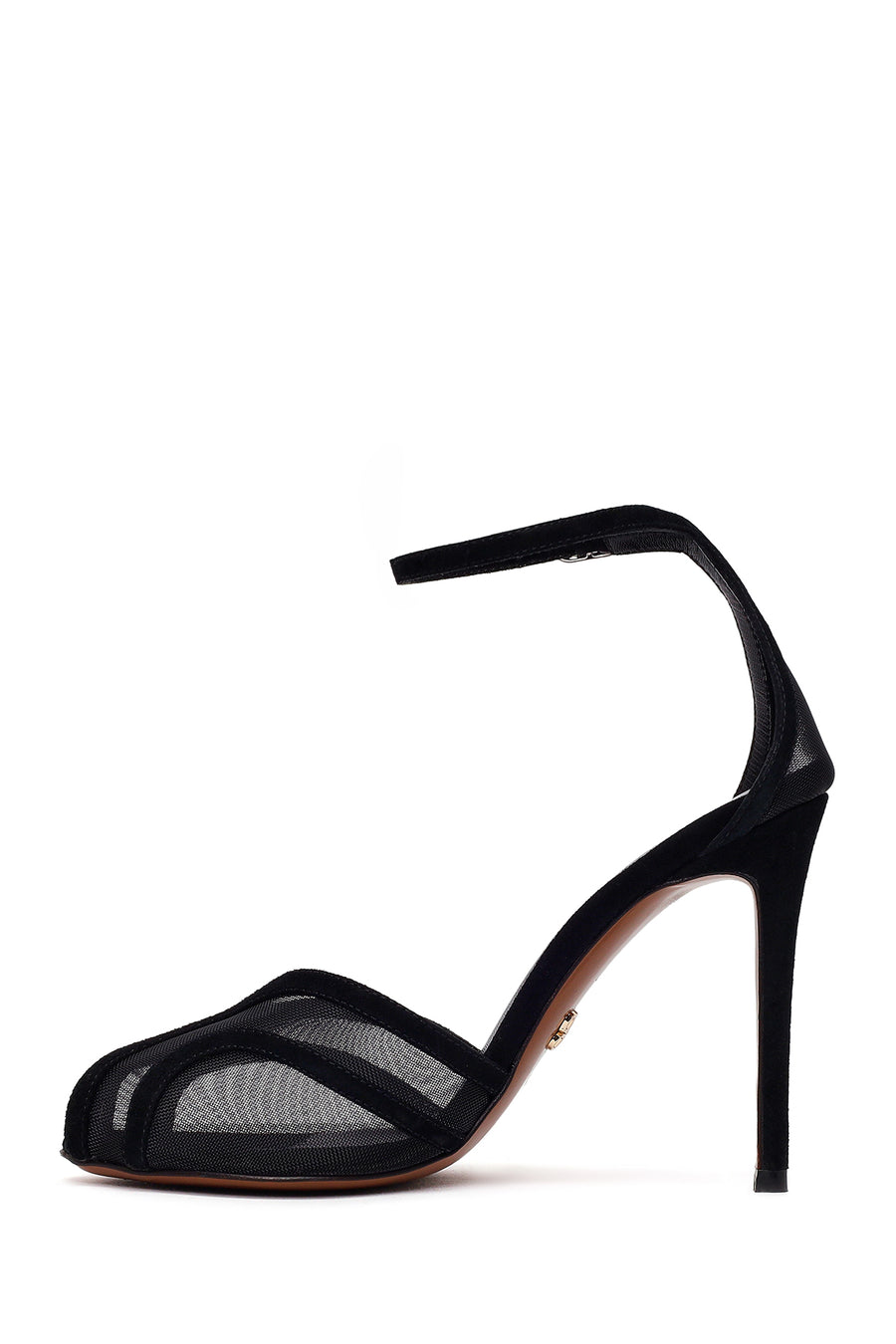 Woman Black Ankle-Buckle High Thin-Heeled Leather Sandal