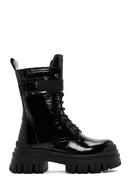 Women's Black Patent Leather Thick Soled Boots | Derimod