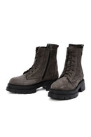 Women's Mink Lace-Up Double Zipper Detailed Thick-Soled Nubuck Leather Combat Boots | Derimod