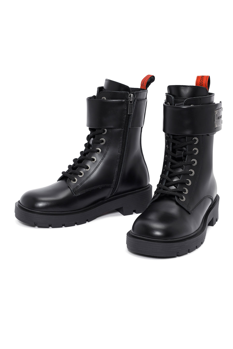 Harley Davidson Women's Black Dearie Lace-Up Zipper Detail Leather Combat Boots