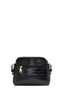 Woman Black Long-Strap Croc-Pattern Crossbody Bag | Derimod